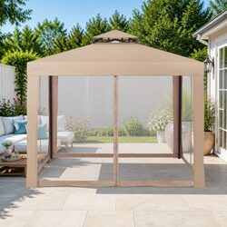 Gazebo Marquee 3m Outdoor Event Tent Camping Party Mesh Wall Canopy Brown