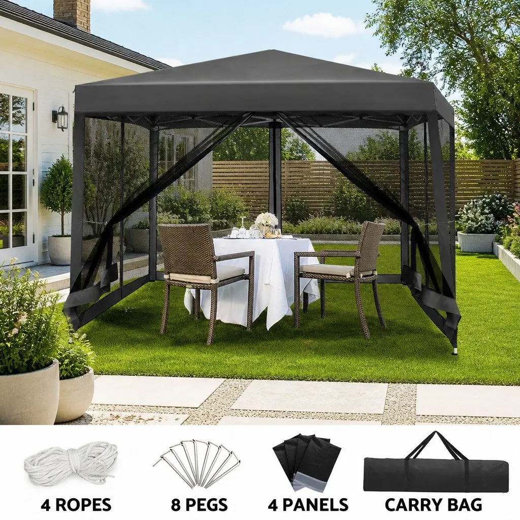 Pop Up Gazebo Canopy Grey 3x3m Waterproof UV Resistant with Mesh Walls