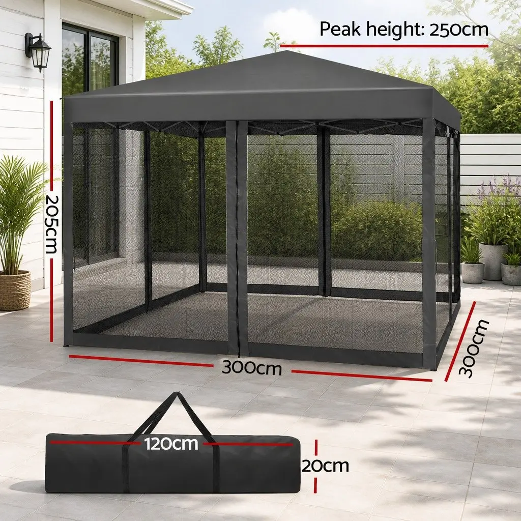 Pop Up Gazebo Canopy Grey 3x3m Waterproof UV Resistant with Mesh Walls