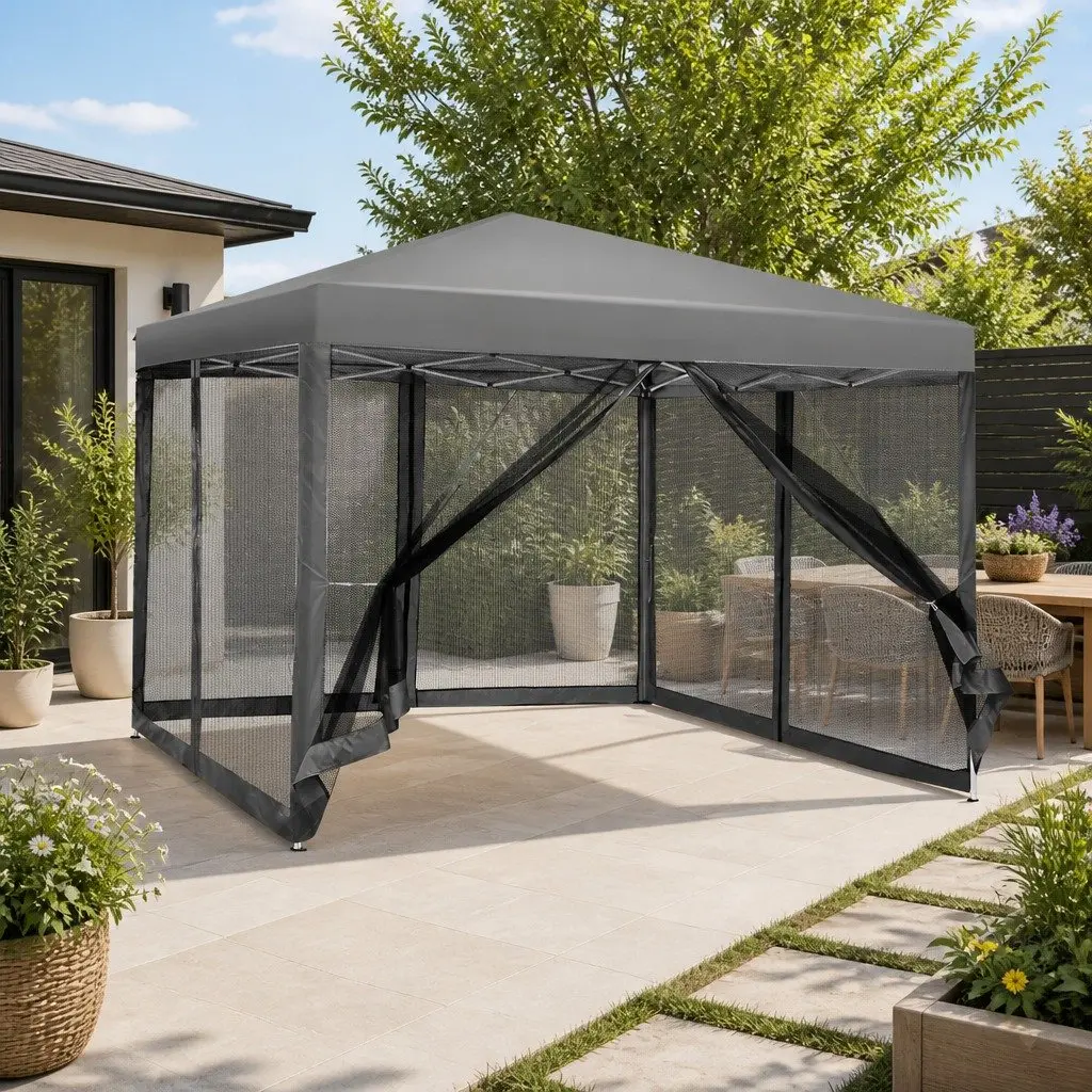 Pop Up Gazebo Canopy Grey 3x3m Waterproof UV Resistant with Mesh Walls