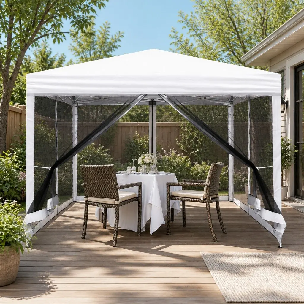 Pop Up Gazebo White 3x3m Waterproof UV Resistant Adjustable Height with Mesh Walls