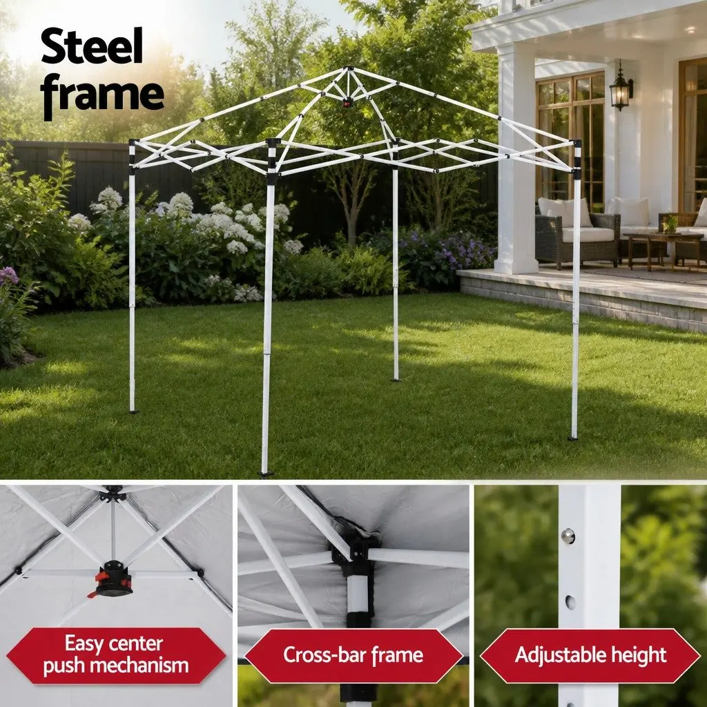 Outdoor Gazebo Black 2x2m Portable Shade Canopy with Adjustable Height and 4 Base Pods