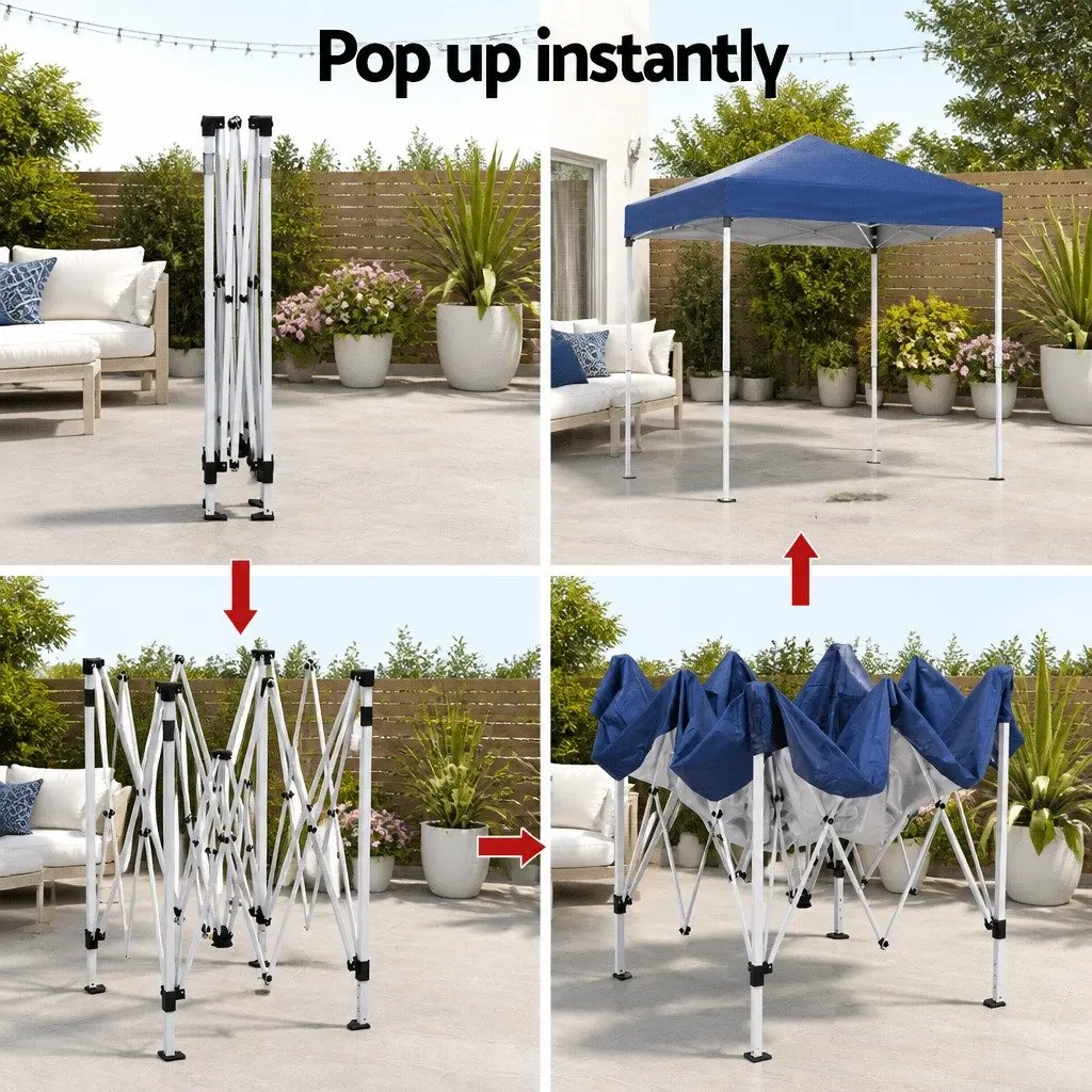 Gazebo Blue 2x2m Outdoor Patio Garden Shade with Adjustable Height and Base Pods