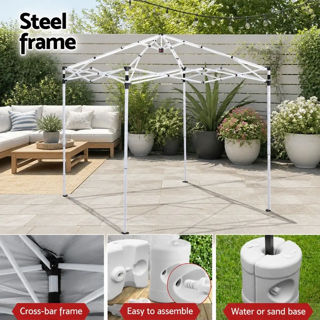 Gazebo Blue 2x2m Outdoor Patio Garden Shade with Adjustable Height and Base Pods
