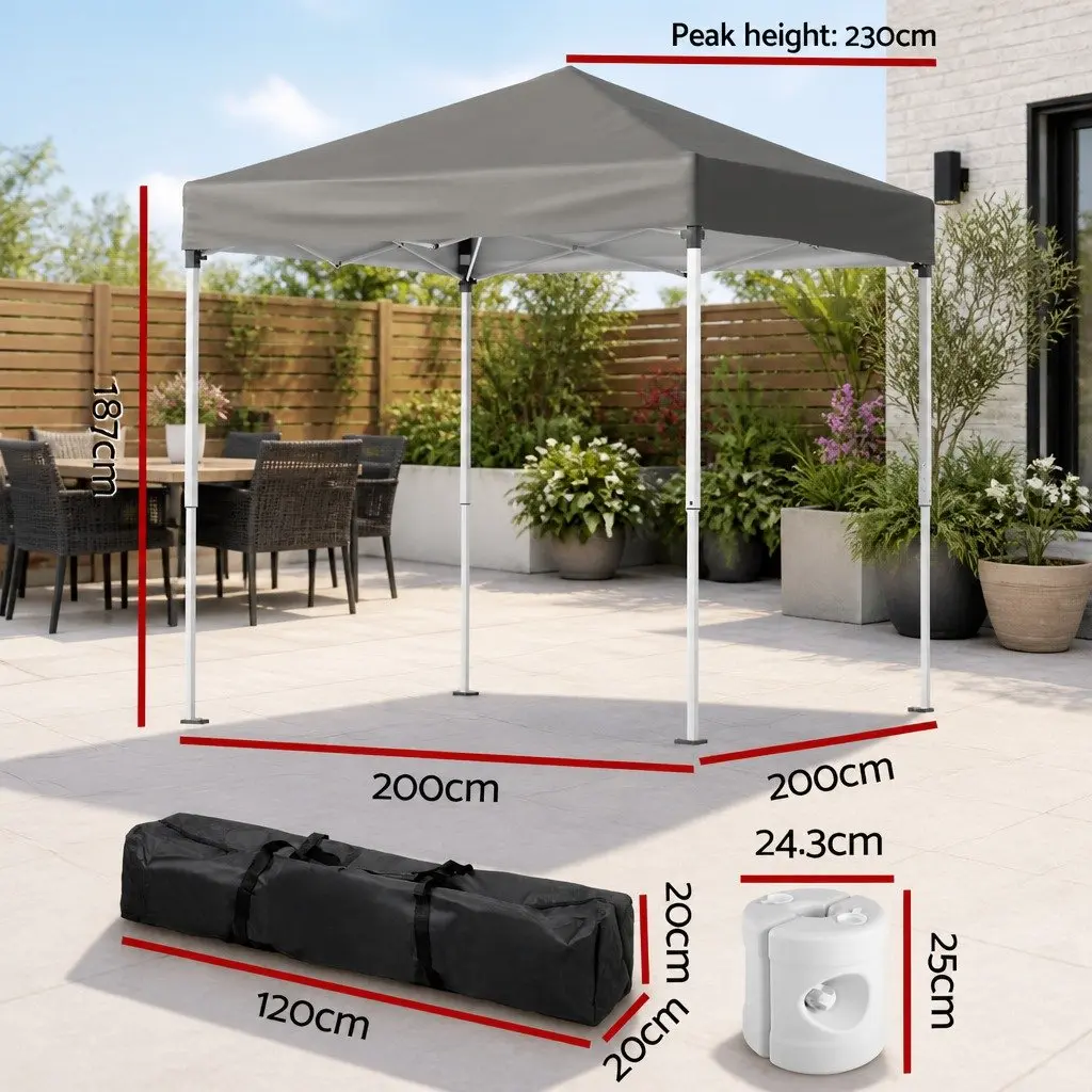 Outdoor Gazebo Grey 2x2m Adjustable Height UV Resistant Canopy with Base Pods