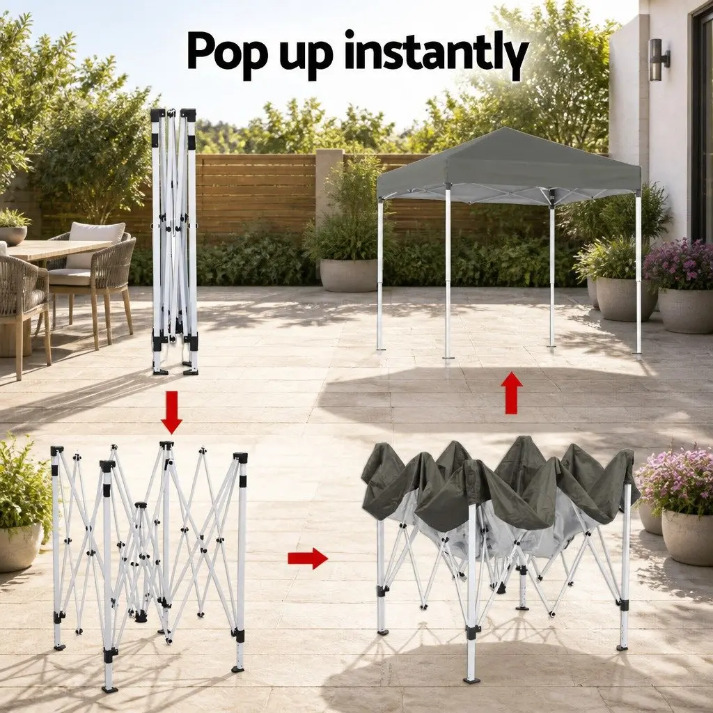 Outdoor Gazebo Grey 2x2m Adjustable Height UV Resistant Canopy with Base Pods