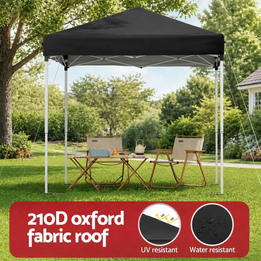 Gazebo Black 2x2m Portable Canopy Adjustable Height UV Resistant Water Resistant