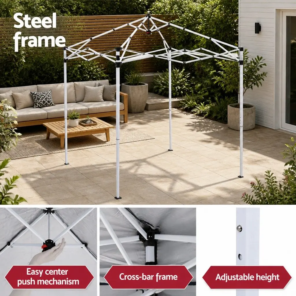 Gazebo Light Grey 2x2m Outdoor Canopy Adjustable Height Portable with Carry Bag