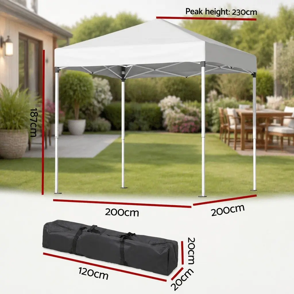 Gazebo White 2x2m Portable Outdoor Shelter Adjustable Height Steel Frame