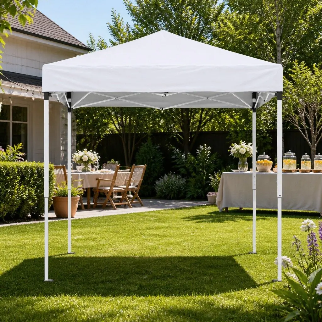 Gazebo White 2x2m Portable Outdoor Shelter Adjustable Height Steel Frame