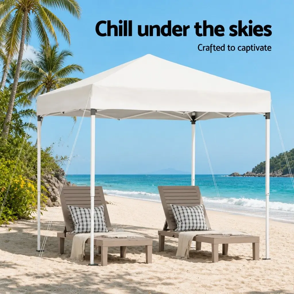 Gazebo White 2x2m Portable Outdoor Shelter Adjustable Height Steel Frame