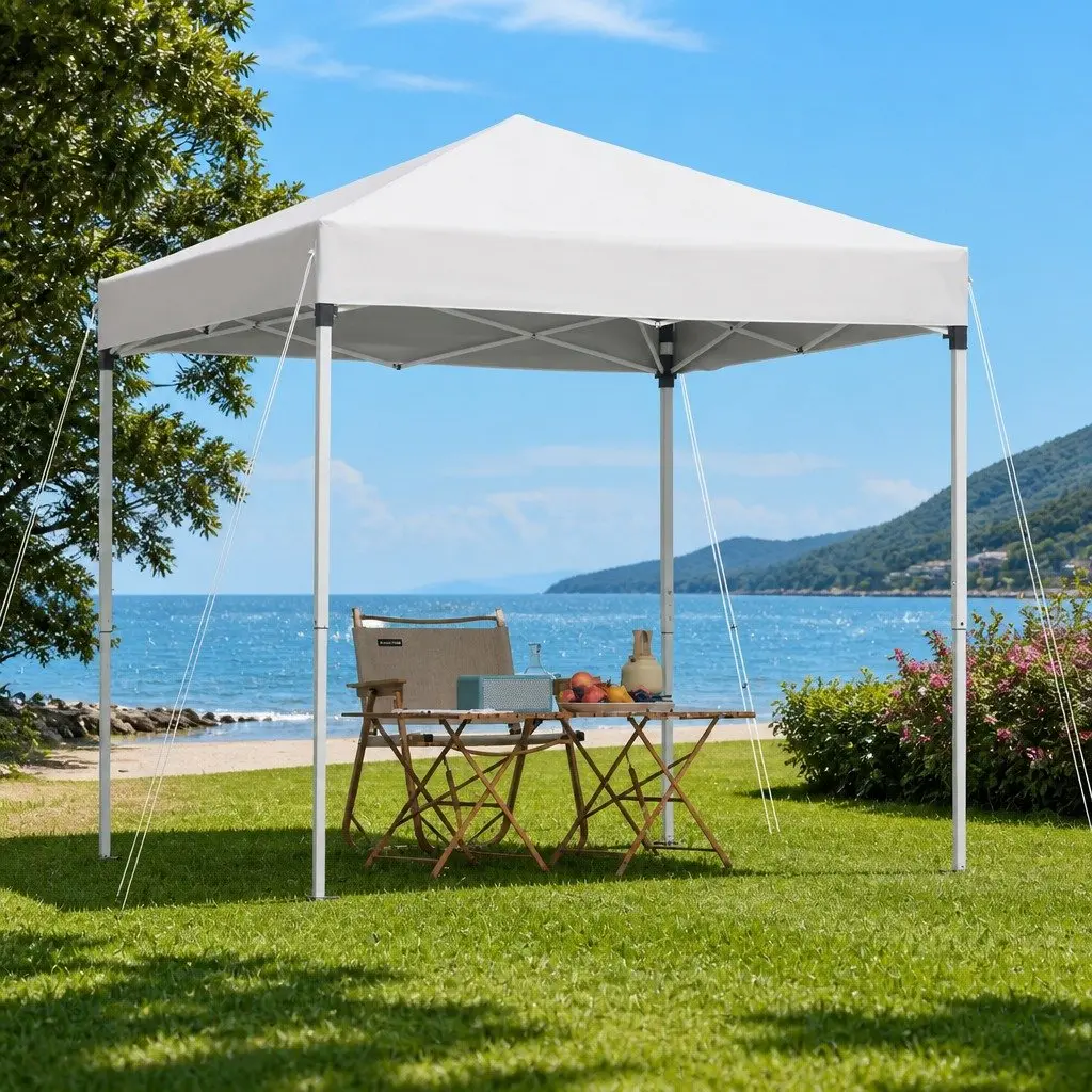 Gazebo White 2x2m Portable Outdoor Shelter Adjustable Height Steel Frame