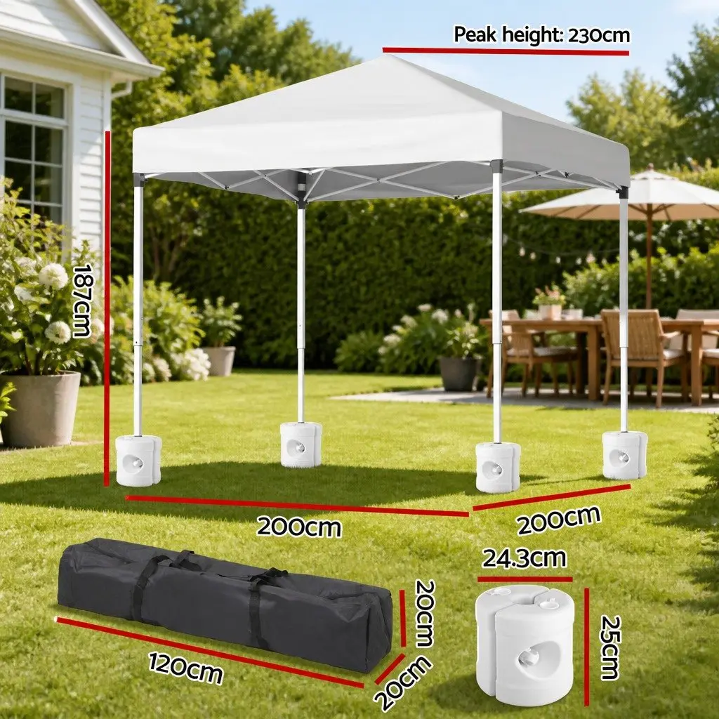 Outdoor Gazebo White 2x2m Portable Canopy Shade with Adjustable Height and 4 Base Pods