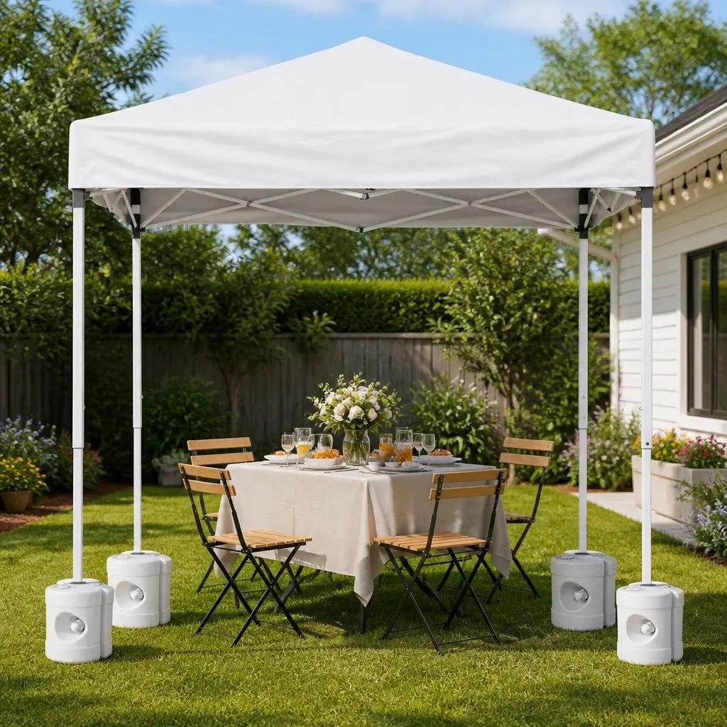 Outdoor Gazebo White 2x2m Portable Canopy Shade with Adjustable Height and 4 Base Pods