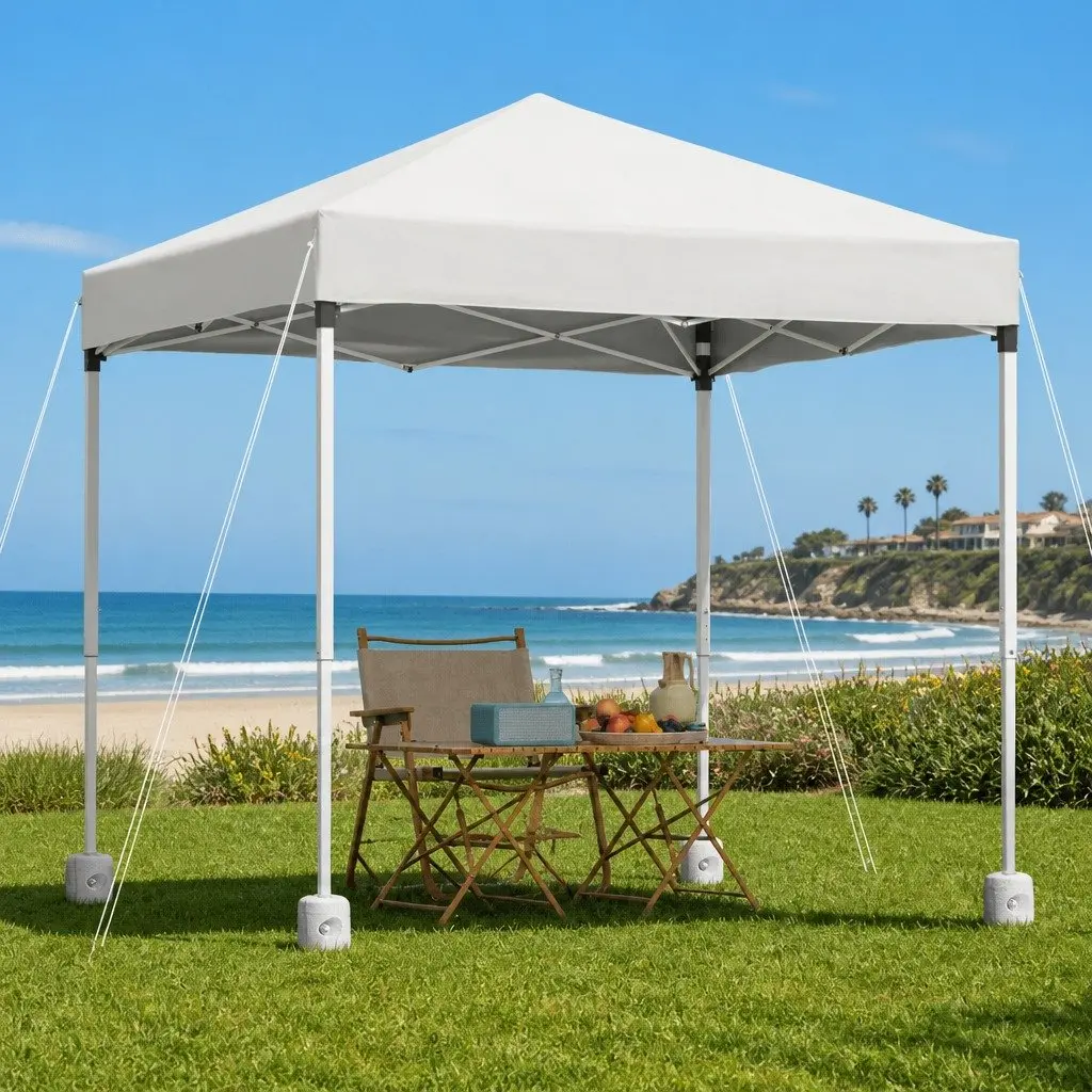 Outdoor Gazebo White 2x2m Portable Canopy Shade with Adjustable Height and 4 Base Pods