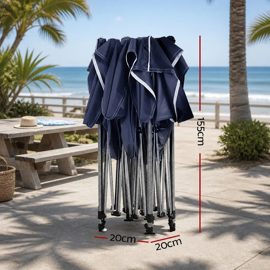 Pop Up Gazebo Navy 3x3m Folding Tent Outdoor Camping Canopy Shade Adjustable Height