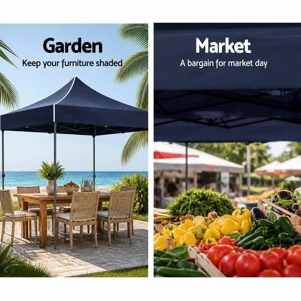 Pop Up Gazebo Navy 3x3m Folding Tent Outdoor Camping Canopy Shade Adjustable Height