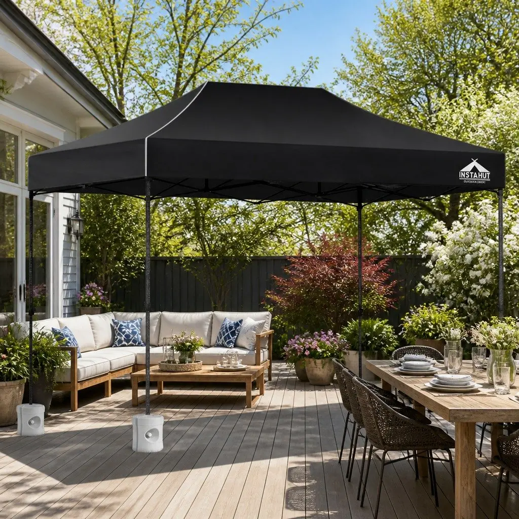 Pop Up Gazebo Black 3x4.5m Folding Tent Outdoor Canopy Adjustable Height