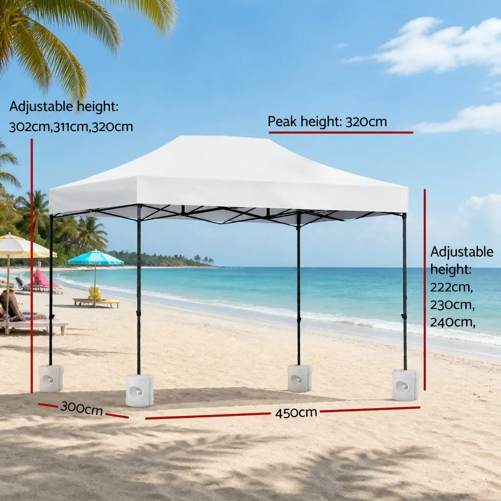 Pop Up Gazebo White 3x4.5m Outdoor Canopy with 4 Base Pods UV Water Resistant