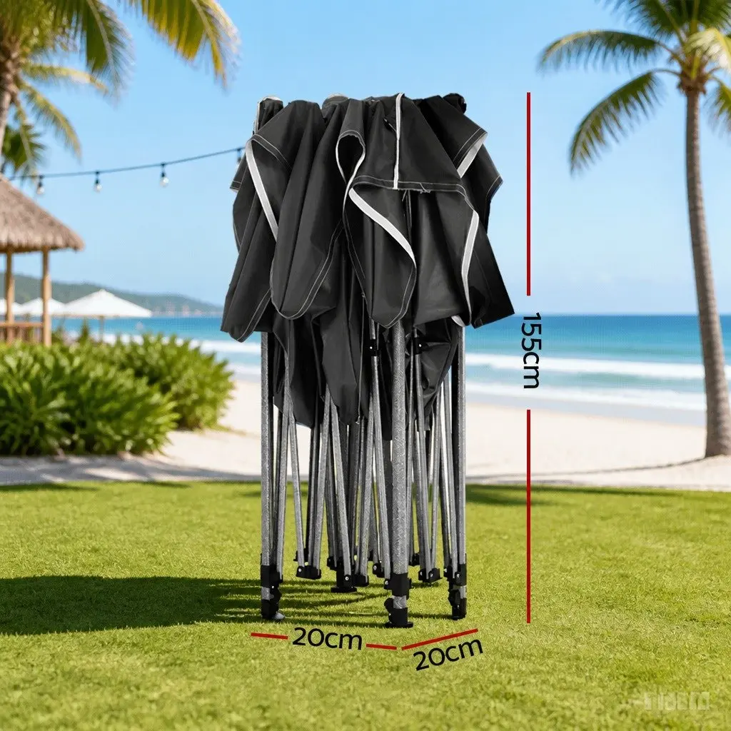 Pop Up Gazebo Canopy Tent Black 3x6m Folding Weather Resistant with Adjustable Height and 4 Base Pods