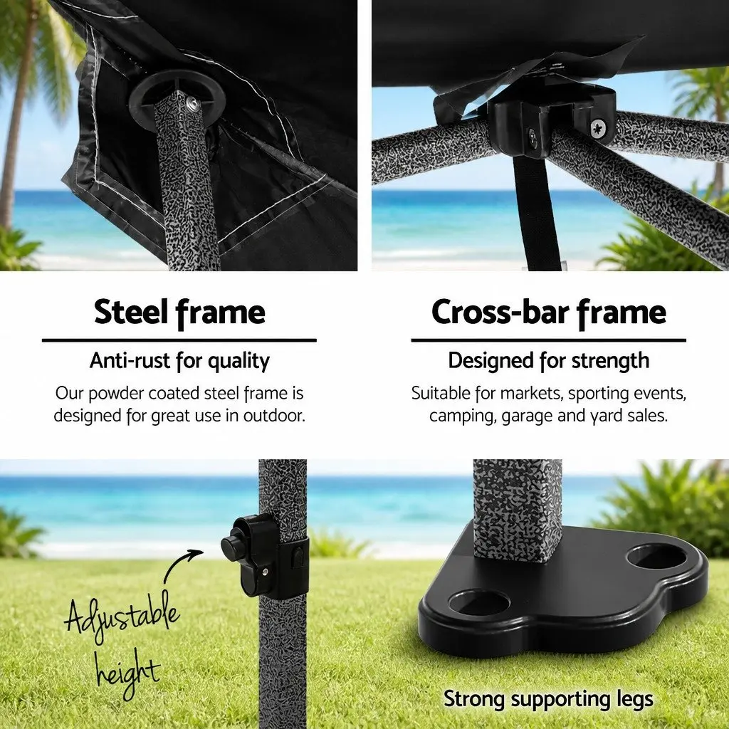 Pop Up Gazebo Canopy Tent Black 3x6m Folding Weather Resistant with Adjustable Height and 4 Base Pods