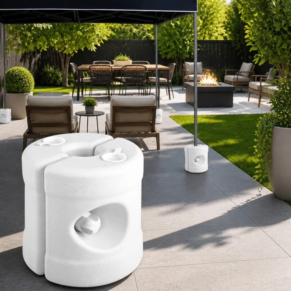 Gazebo Base Pod Kit White 4 Pieces Outdoor Canopy Leg Stabiliser Fillable with Water or Sand