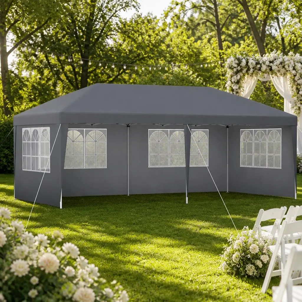 Pop Up Gazebo 3x6m Marquee Canopy Outdoor Camping Wedding Party Shelter Grey