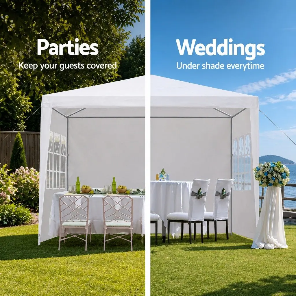 Gazebo White 3x3m Outdoor Canopy UV Resistant Waterproof with Adjustable Height and Removable Panels