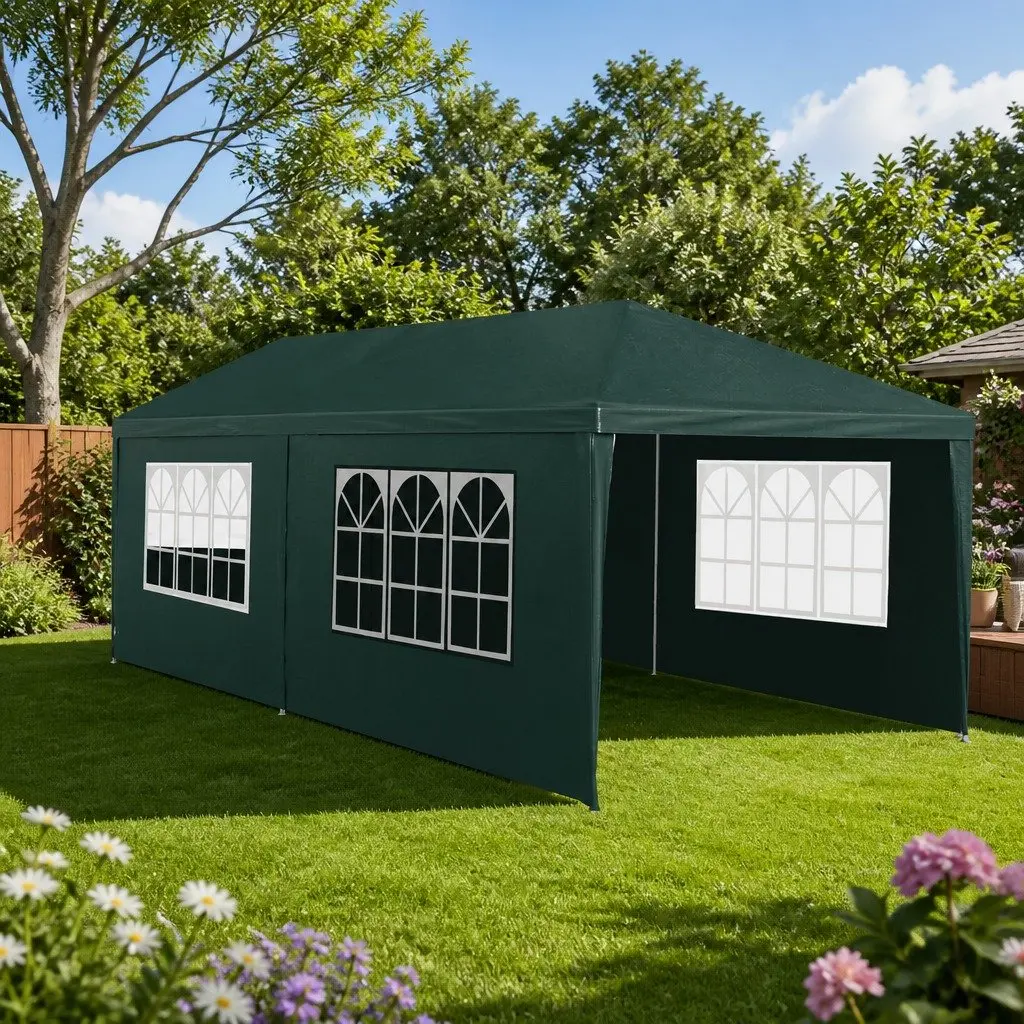 Gazebo Green 3x6m Outdoor Canopy Tent with 4 Removable Window Panels for Weddings Parties and Camping