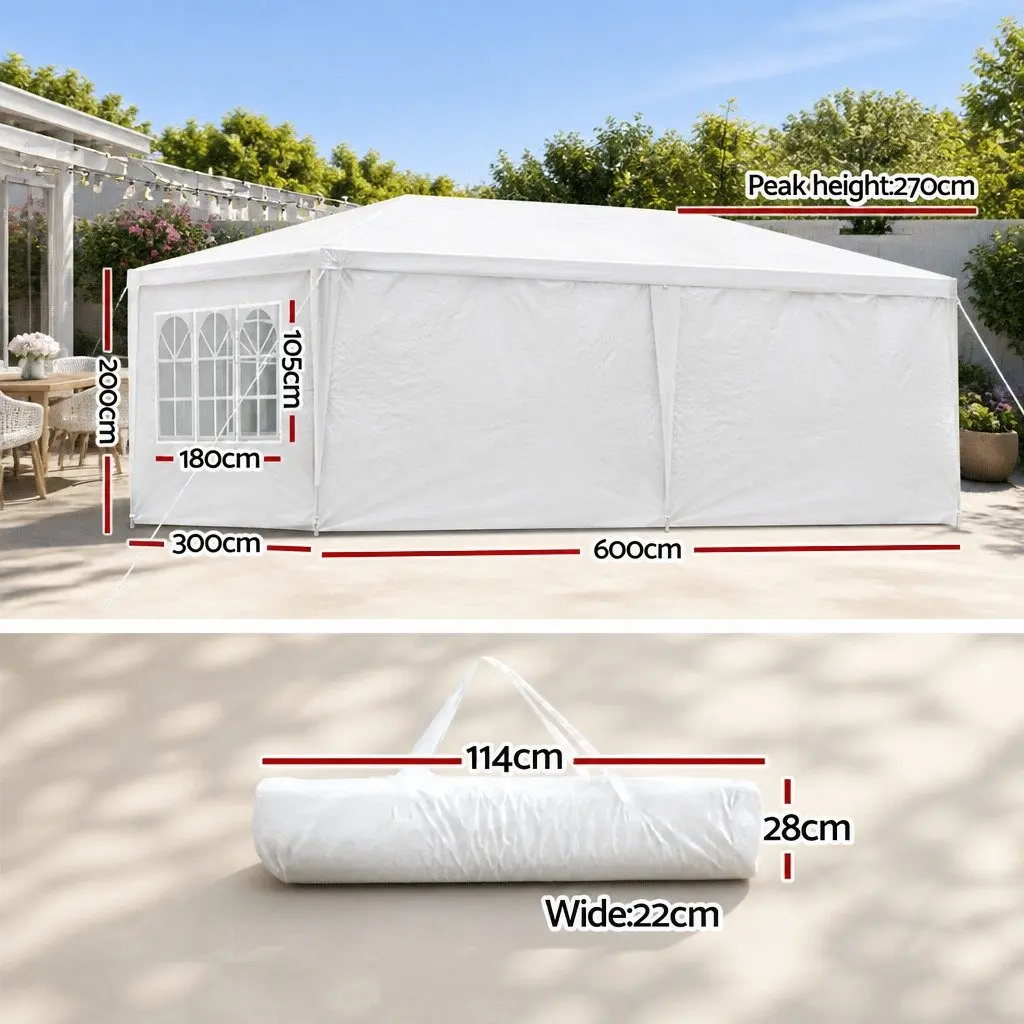 Gazebo White 3x6m Outdoor Canopy Tent with Removable Side Walls for Weddings Parties and Events