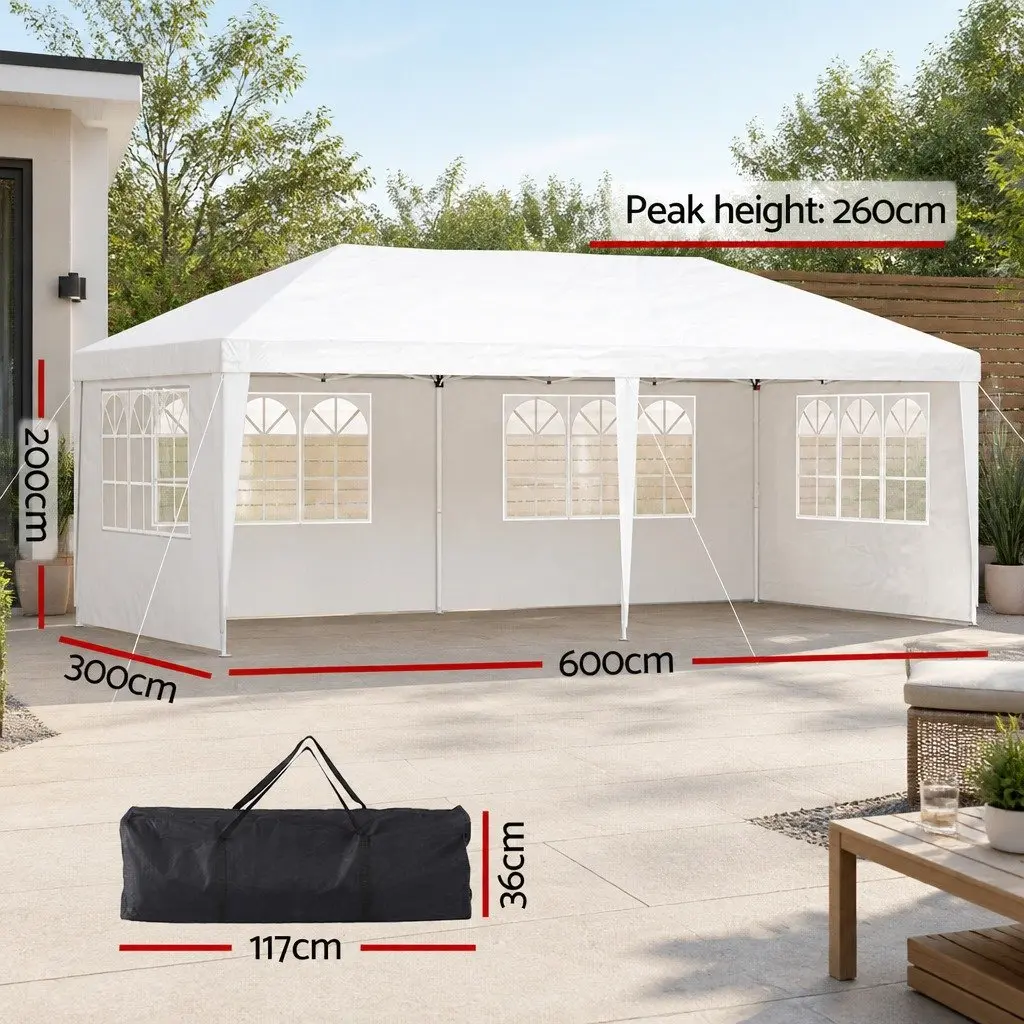 Pop Up Gazebo White 3x6m UV Resistant Waterproof Canopy with Removable Window Panels