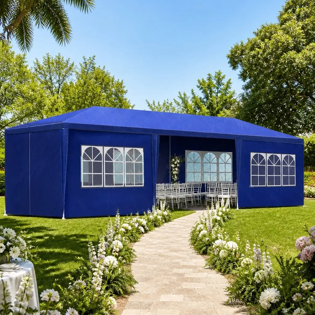 Gazebo Blue 3x9m Outdoor Wedding Party Tent Canopy Sturdy Steel Frame UV Water Resistant