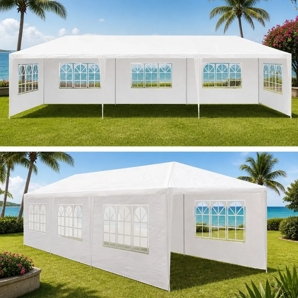 Gazebo White 3x9m Outdoor Canopy Tent with Removable Panels for Weddings Parties Camping