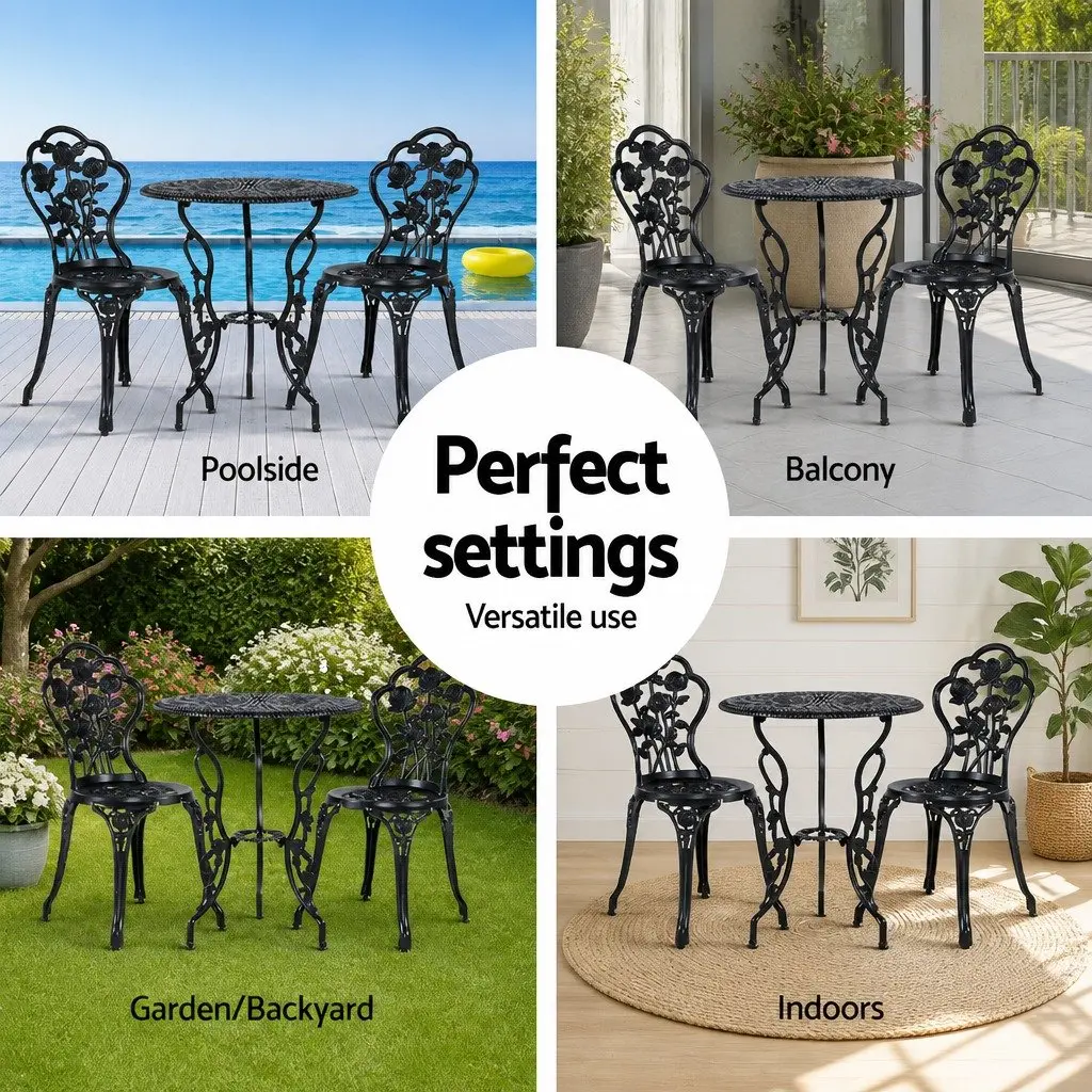 3PC Outdoor Bistro Set Garden Furniture Chairs Table Patio Setting Black