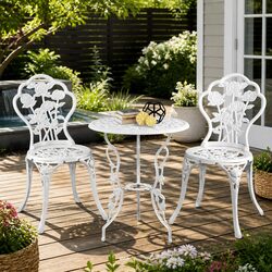 3-Piece Outdoor Bistro Set Garden Patio Furniture Chairs Table White