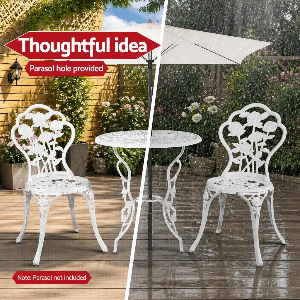 3-Piece Outdoor Bistro Set Garden Patio Furniture Chairs Table White