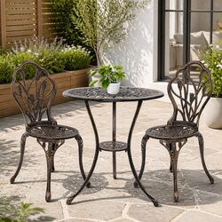 3PC Outdoor Bistro Set Bronze Patio Chairs Table Garden Furniture with Parasol