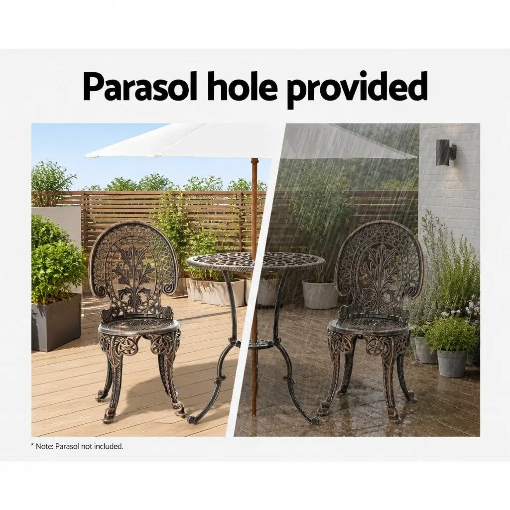 3PC Outdoor Bistro Set Bronze Cast Aluminium Dining Chairs Table Weather Resistant