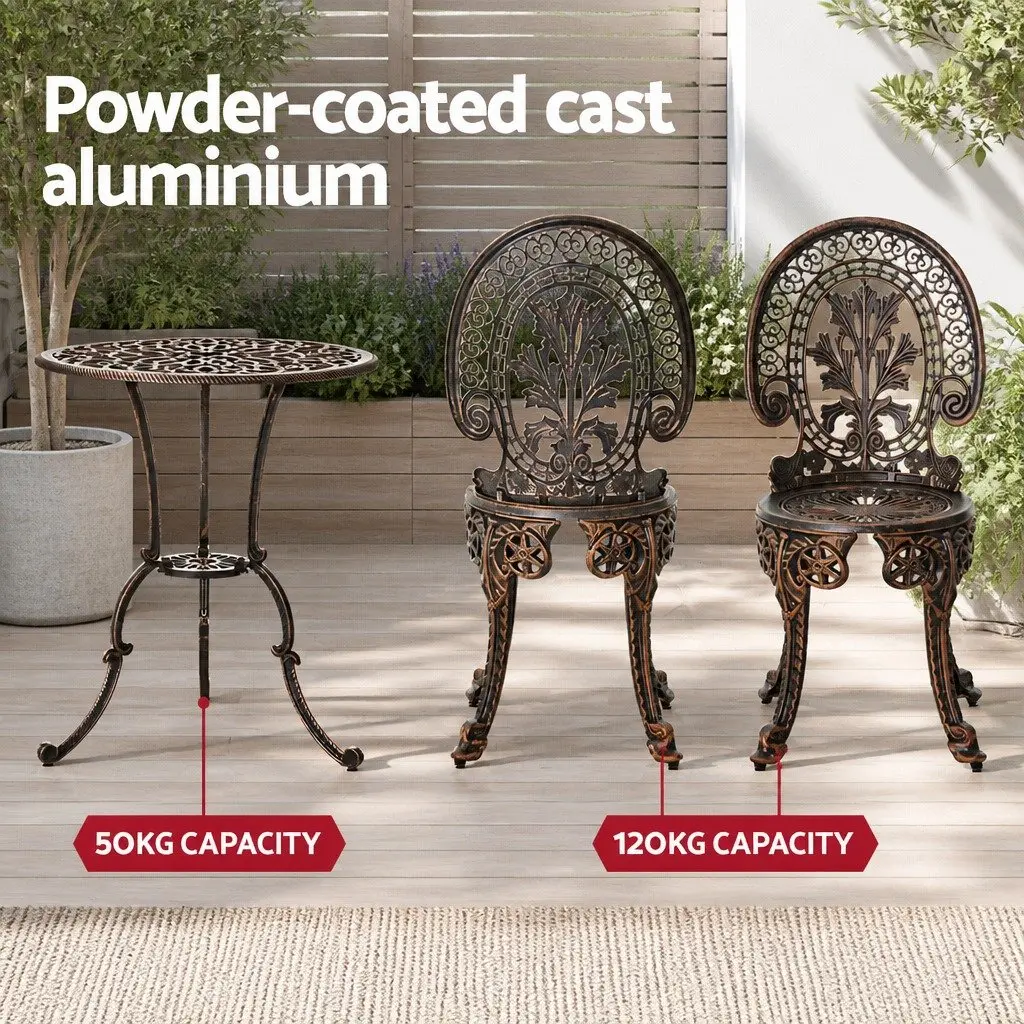 3PC Outdoor Bistro Set Bronze Cast Aluminium Dining Chairs Table Weather Resistant