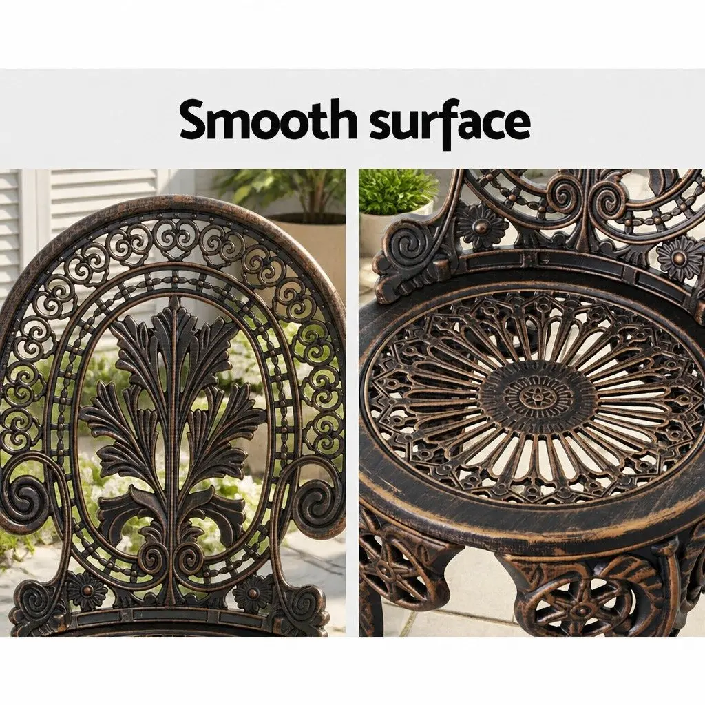 3PC Outdoor Bistro Set Bronze Cast Aluminium Dining Chairs Table Weather Resistant