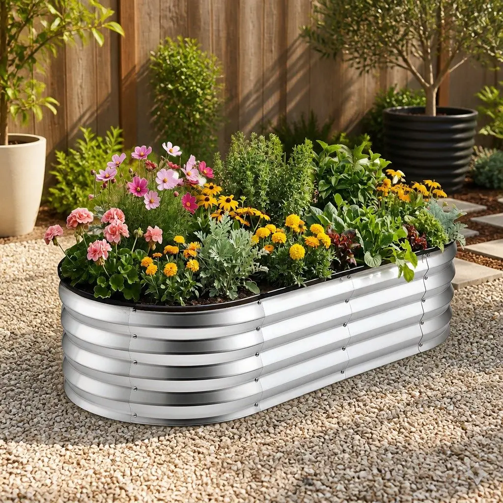 Oval Metal Planter Box for Outdoor Gardens