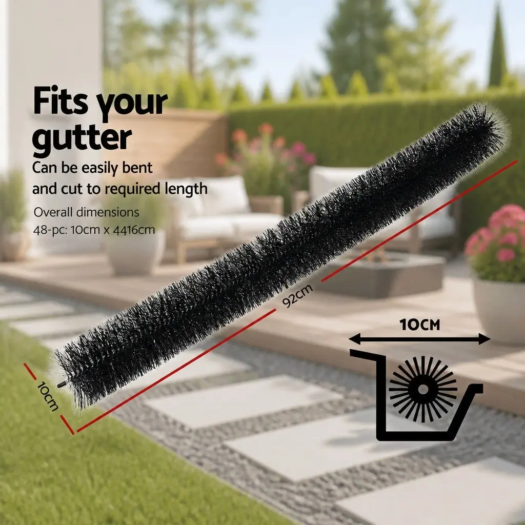 Gutter Guard Brush Black 92cm Debris Protection Nylon Bristles 48 Piece