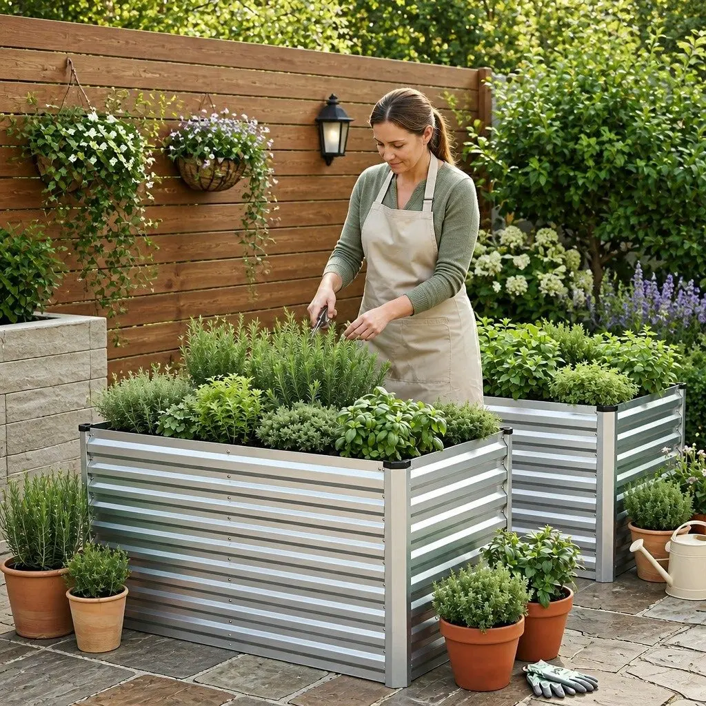Raised Garden Bed Silver 240x80x60cm 2 in 1 Modular Planter Box Galvanised Steel