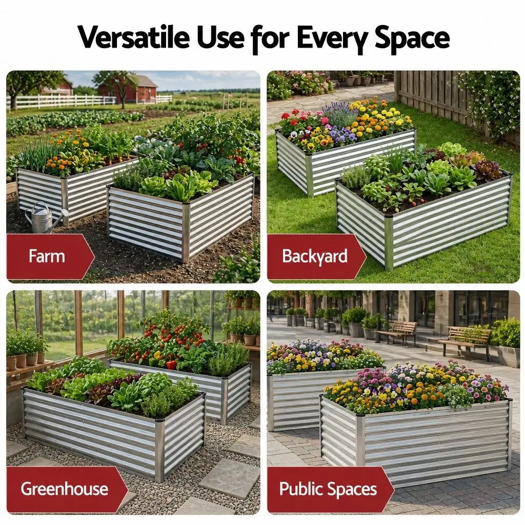 Raised Garden Bed Silver 240x80x60cm 2 in 1 Modular Planter Box Galvanised Steel