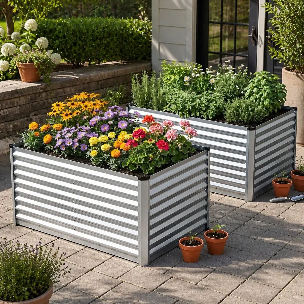 Raised Garden Bed Silver 240x80x60cm 2 in 1 Modular Planter Box Galvanised Steel