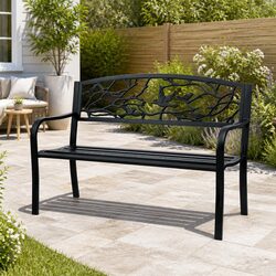 Outdoor Bench Seat 3 Seater Garden Patio Steel Frame Black Furniture