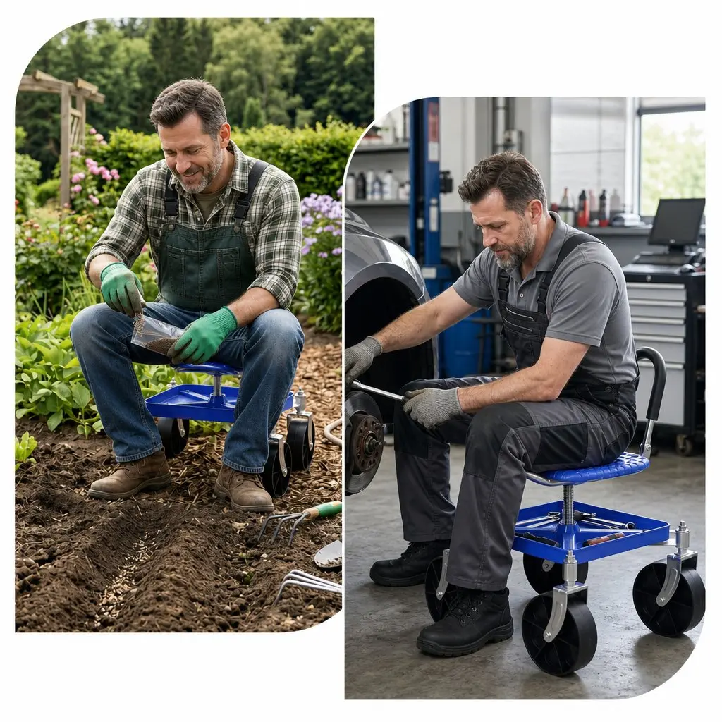 Garden Stool Blue Height Adjustable 360 Swivel with Castors