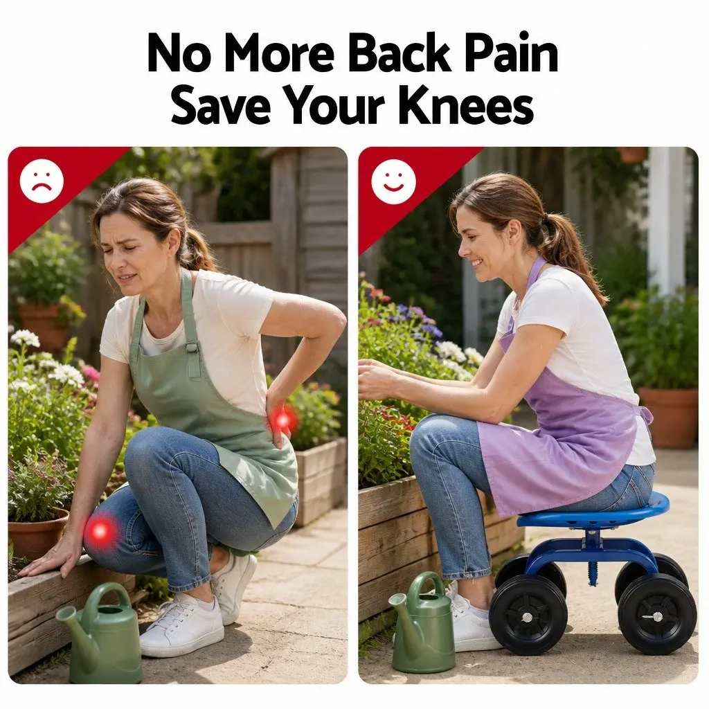 Garden Rolling Seat Blue Adjustable Height 360 Swivel Heavy Duty Construction