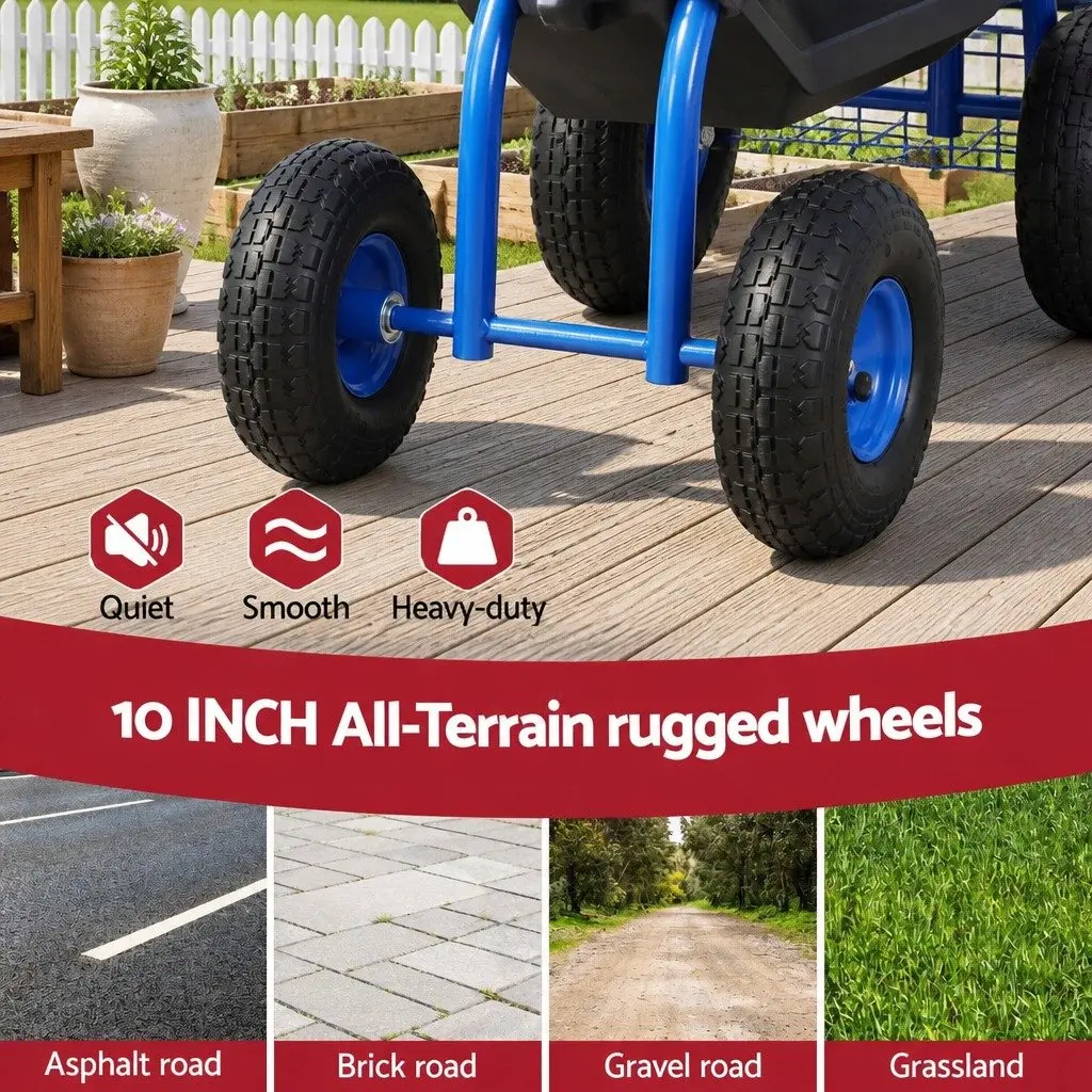 Garden Rolling Stool Blue Adjustable Height 360 Swivel Seat with Wheels