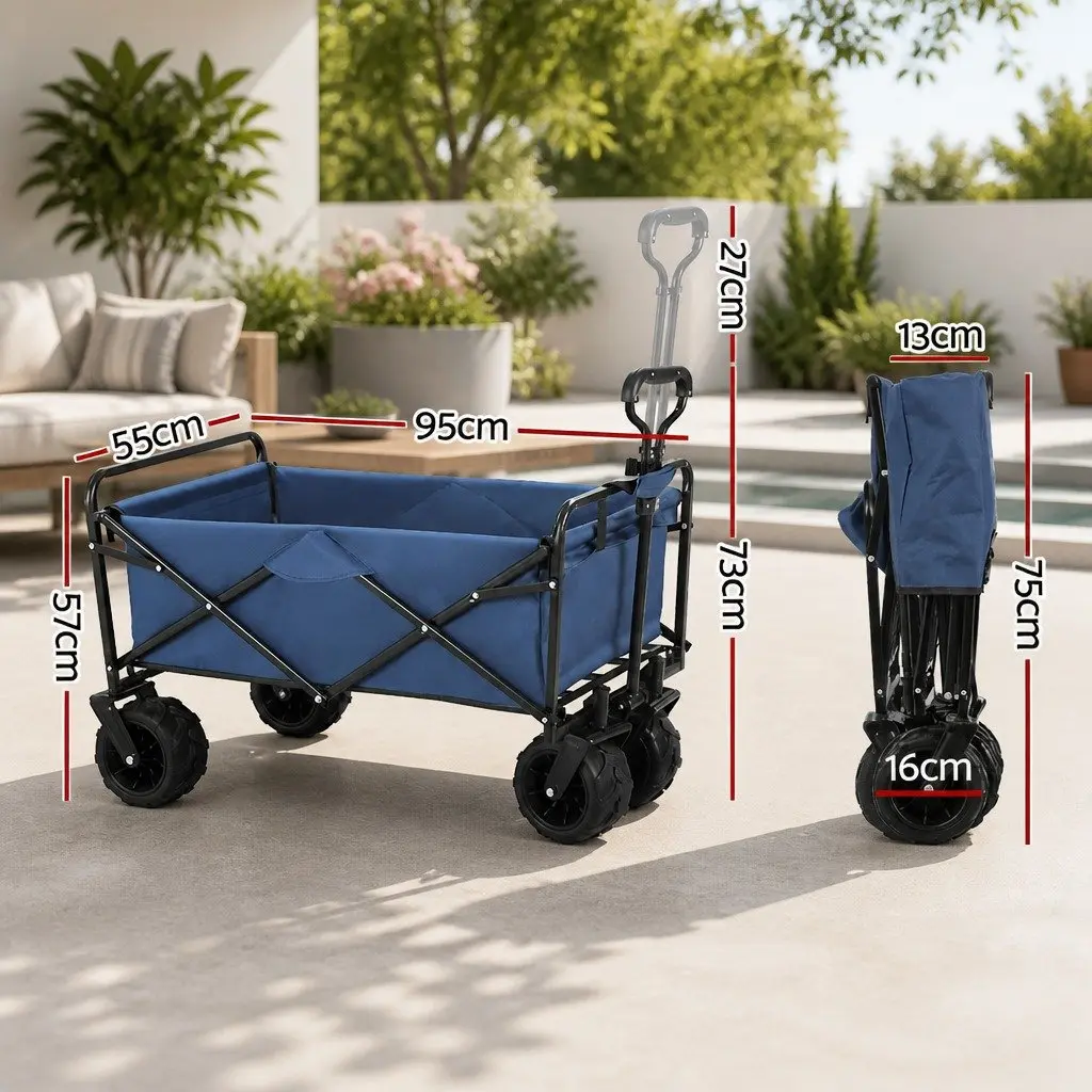 Garden Cart Navy Folding Trolley Heavy Duty 120kg Capacity Outdoor Use